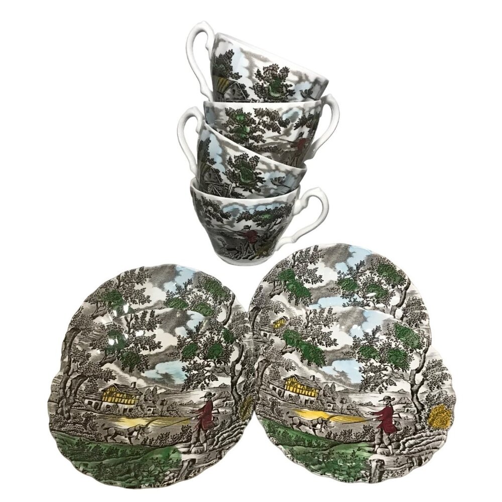 The Hunter By Myott England Tea Cup & Saucer Set of 4